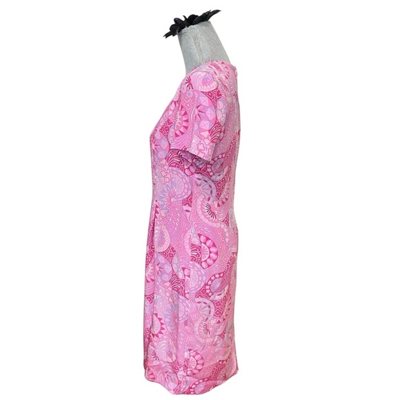 Maggie London VTG. Pink Silk Abstract Paisley Psychedelic Motif Print Dress Sz.6 - Picture 3 of 9